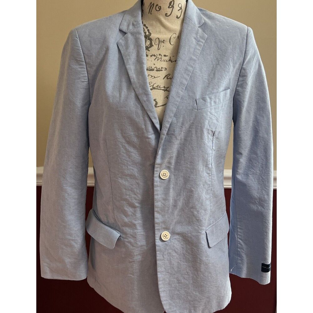 TOMMY HILFIGER Womens‎ 2 Button Lined Cotton Light Blue Blazer Career Size 18
